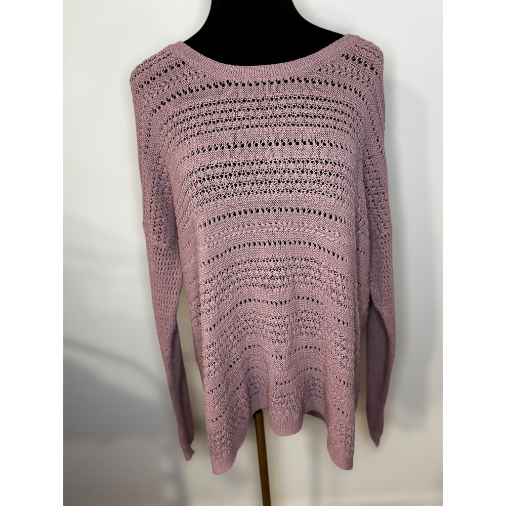 J Jill Womens Mauve Dusty Pink Knit Crocheted Pullover Relaxed Sweater Size L